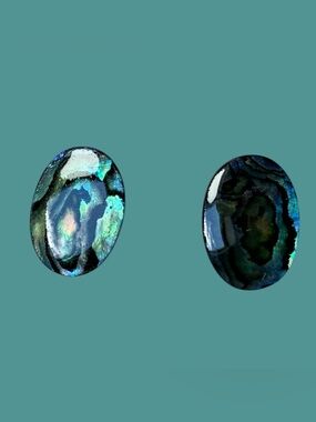 Vintage Blue-Green Blue Water Paua Shell stud earrings oval-shaped shell inlays